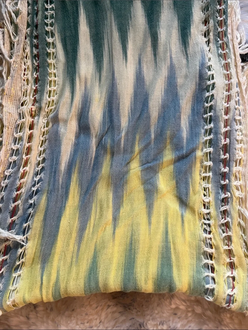 GORGEOUS Fringed Green and Yellow Boho Scarf